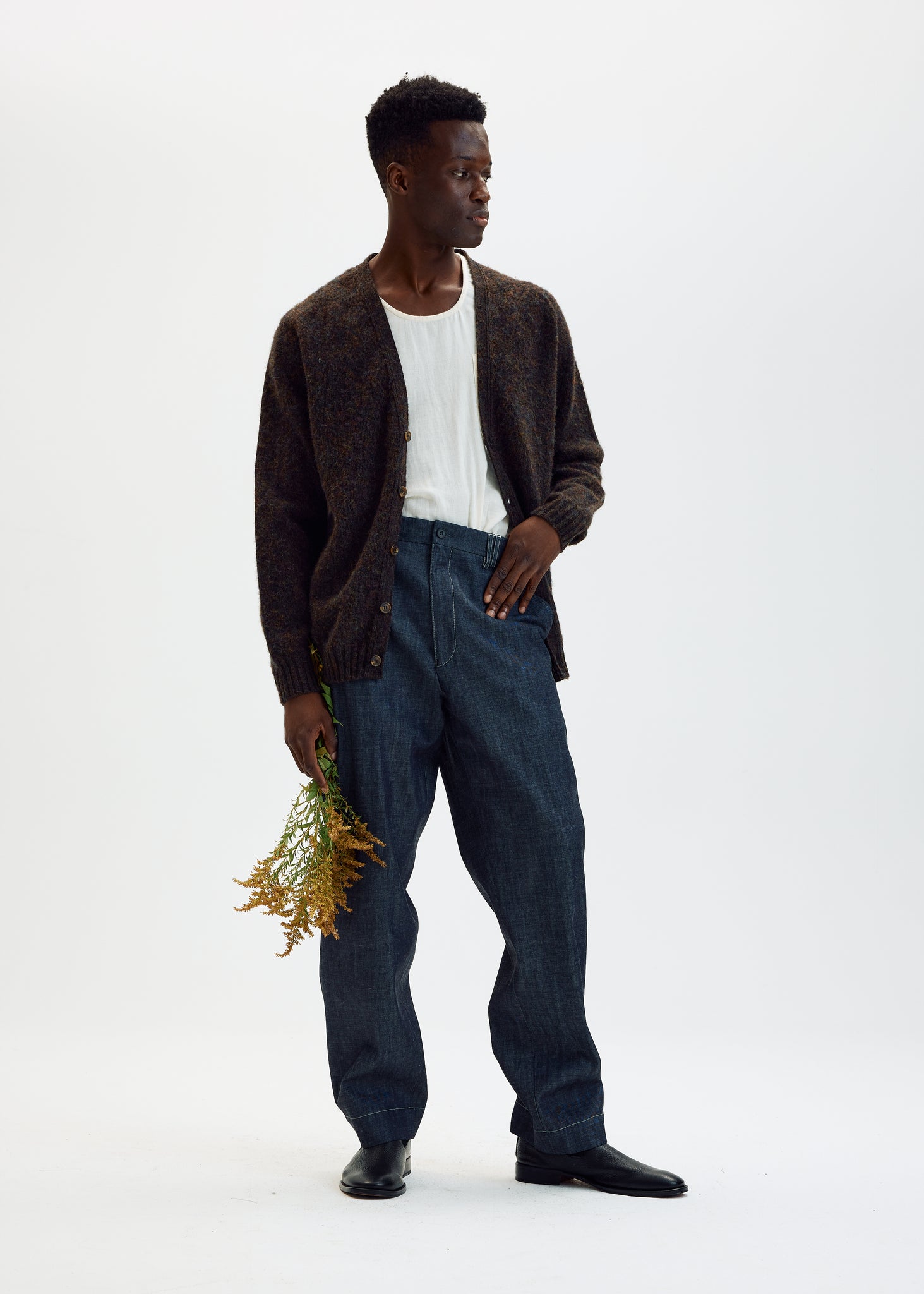 Raw denim straight trousers