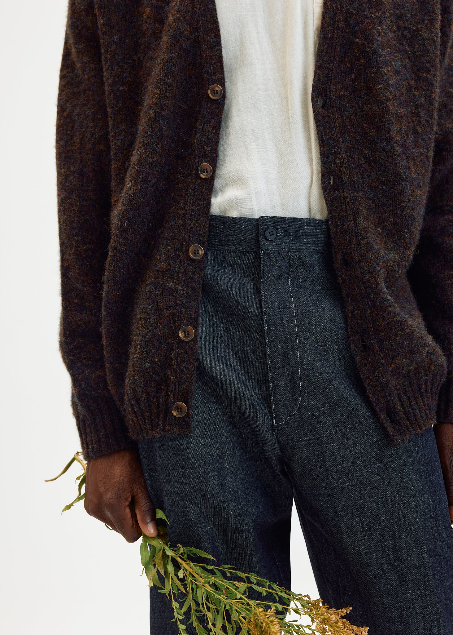 Raw denim straight trousers
