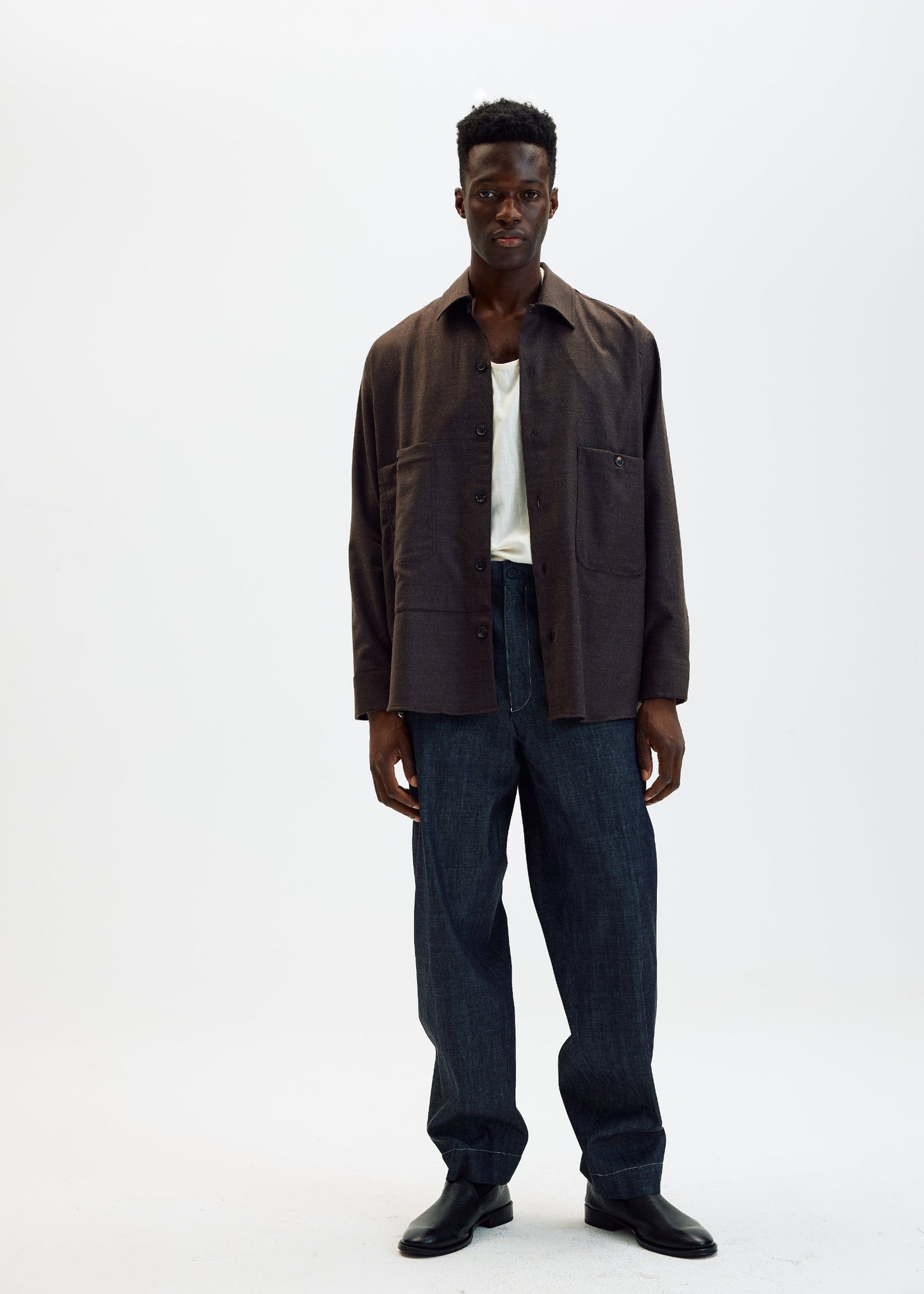 Raw denim straight trousers