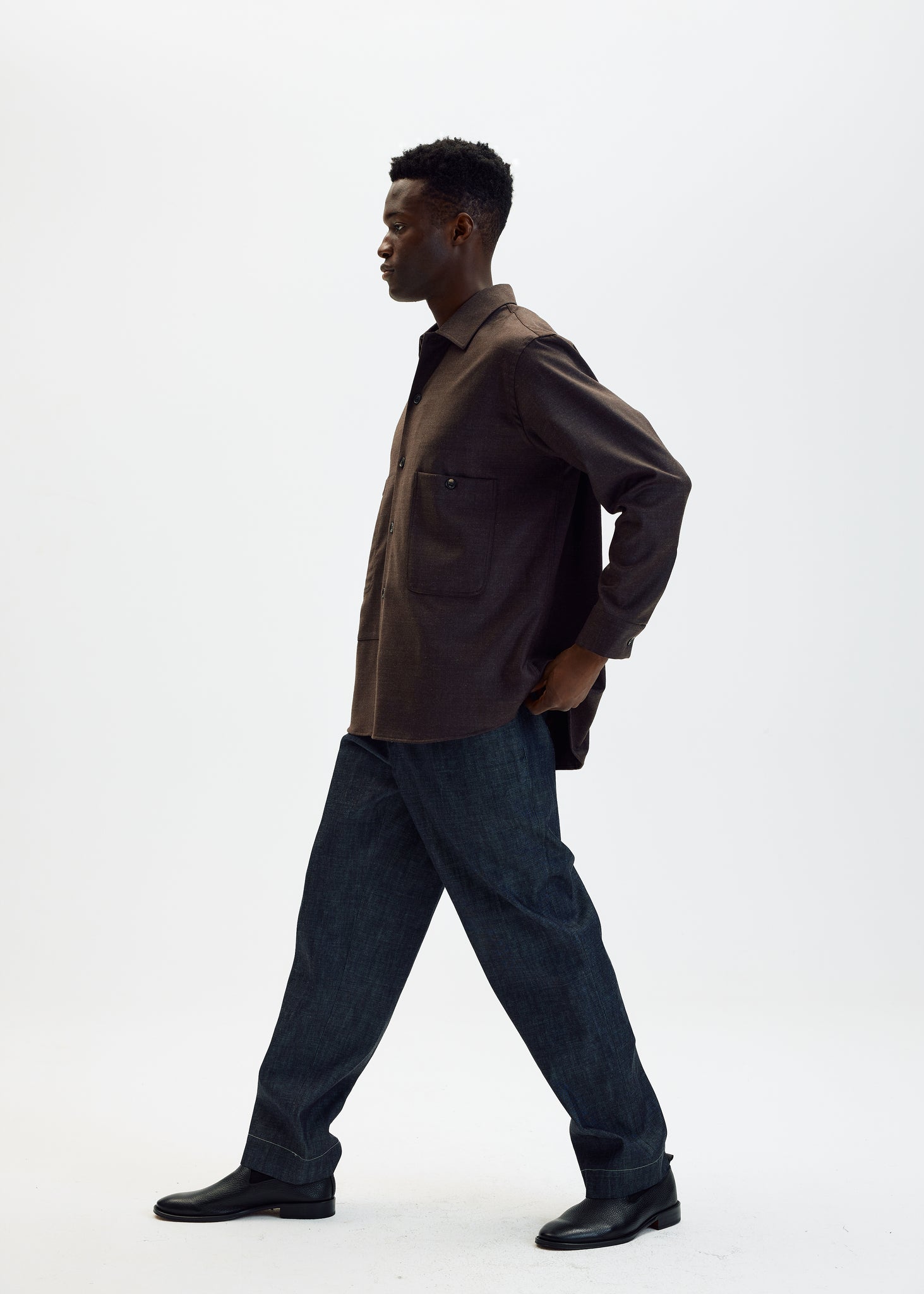 Raw denim straight trousers