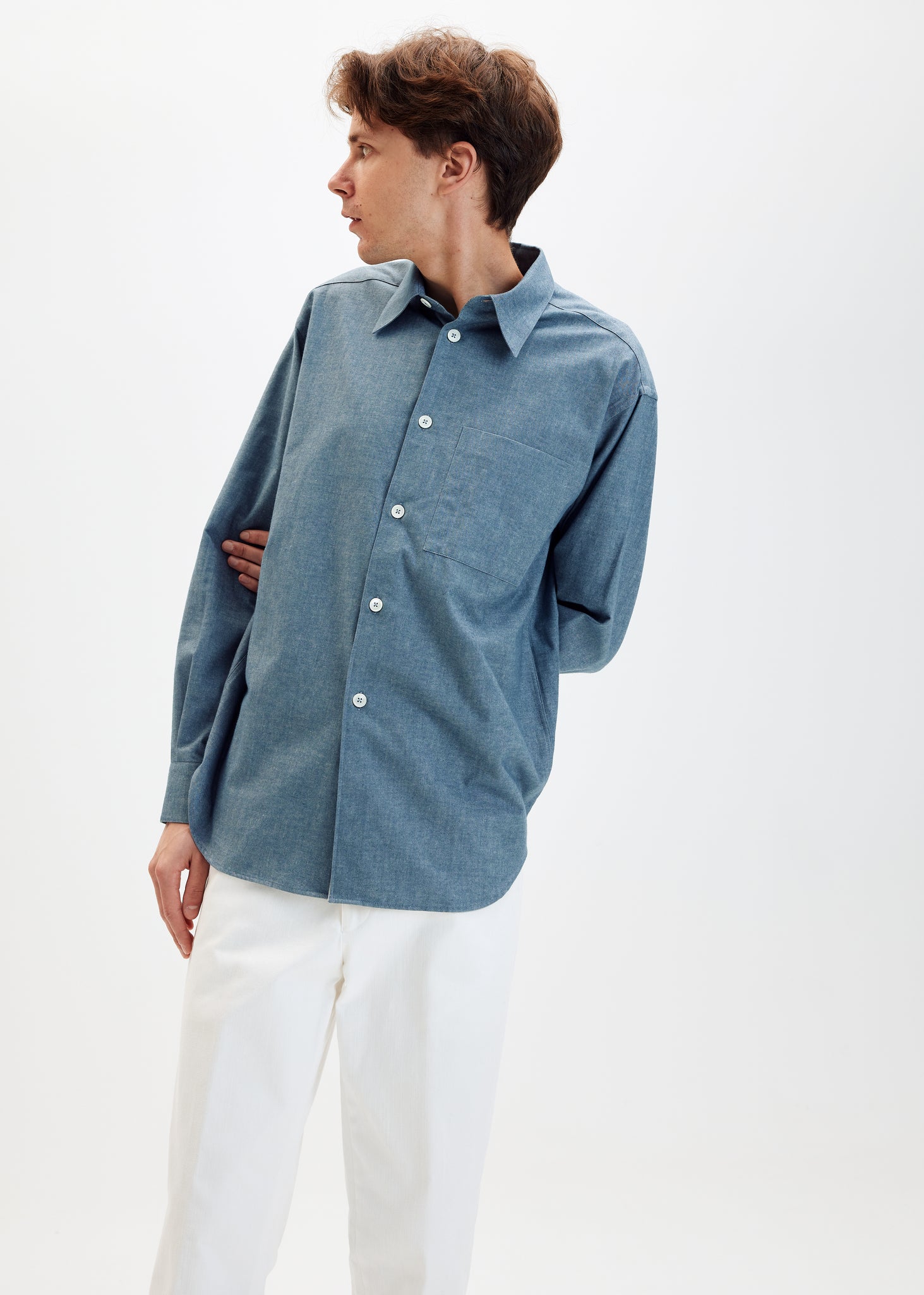 Chemise ample en chambray brossé