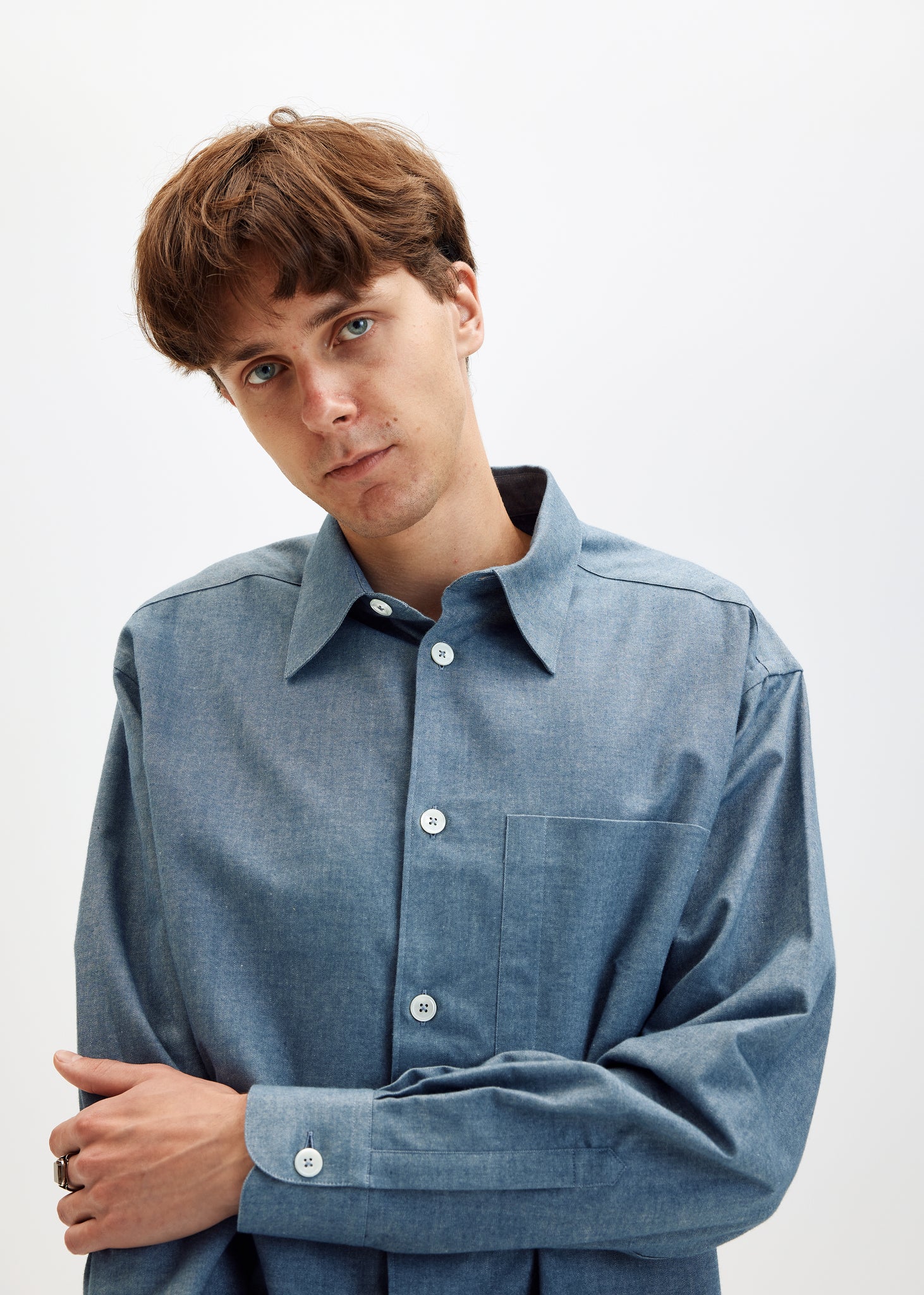 Chemise ample en chambray brossé
