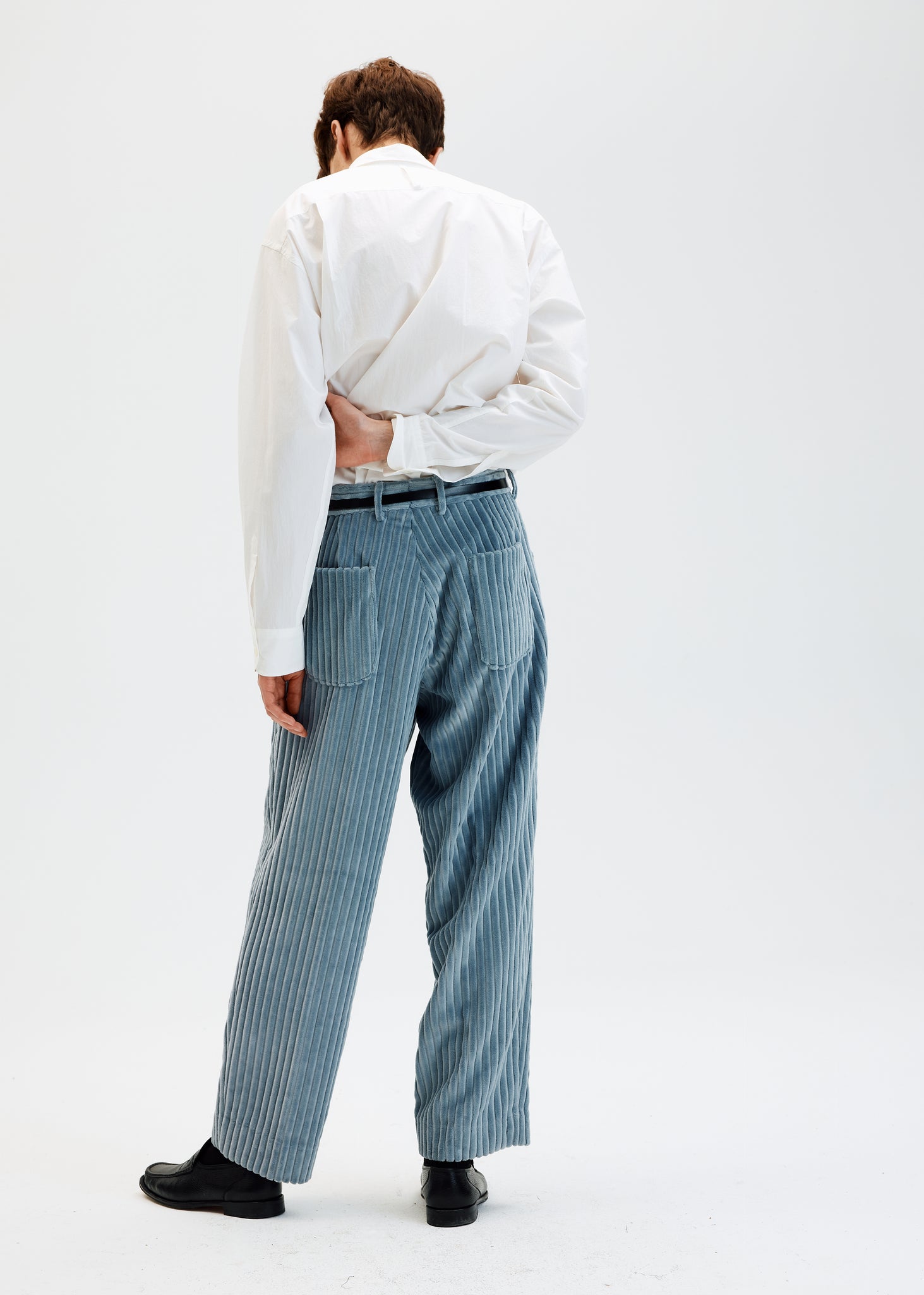 Baby blue heavy wales corduroy straight trousers