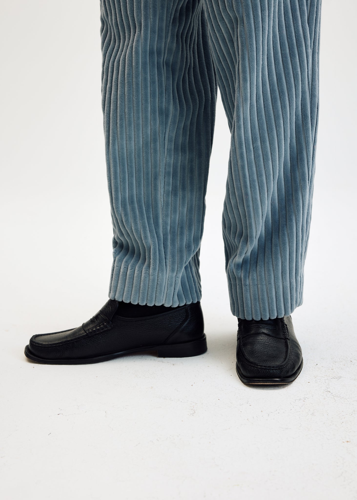 Baby blue heavy wales corduroy straight trousers