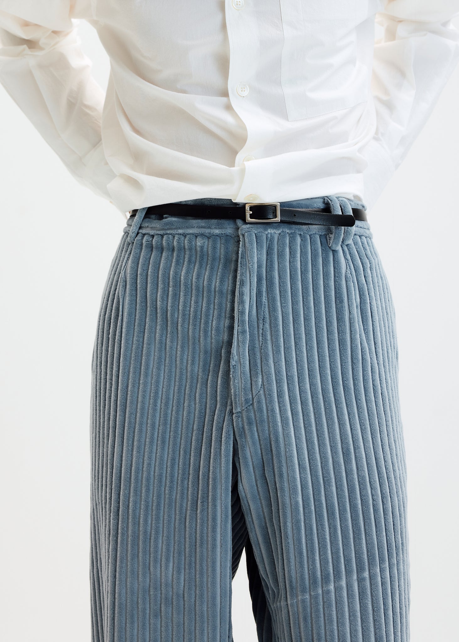 Baby blue heavy wales corduroy straight trousers