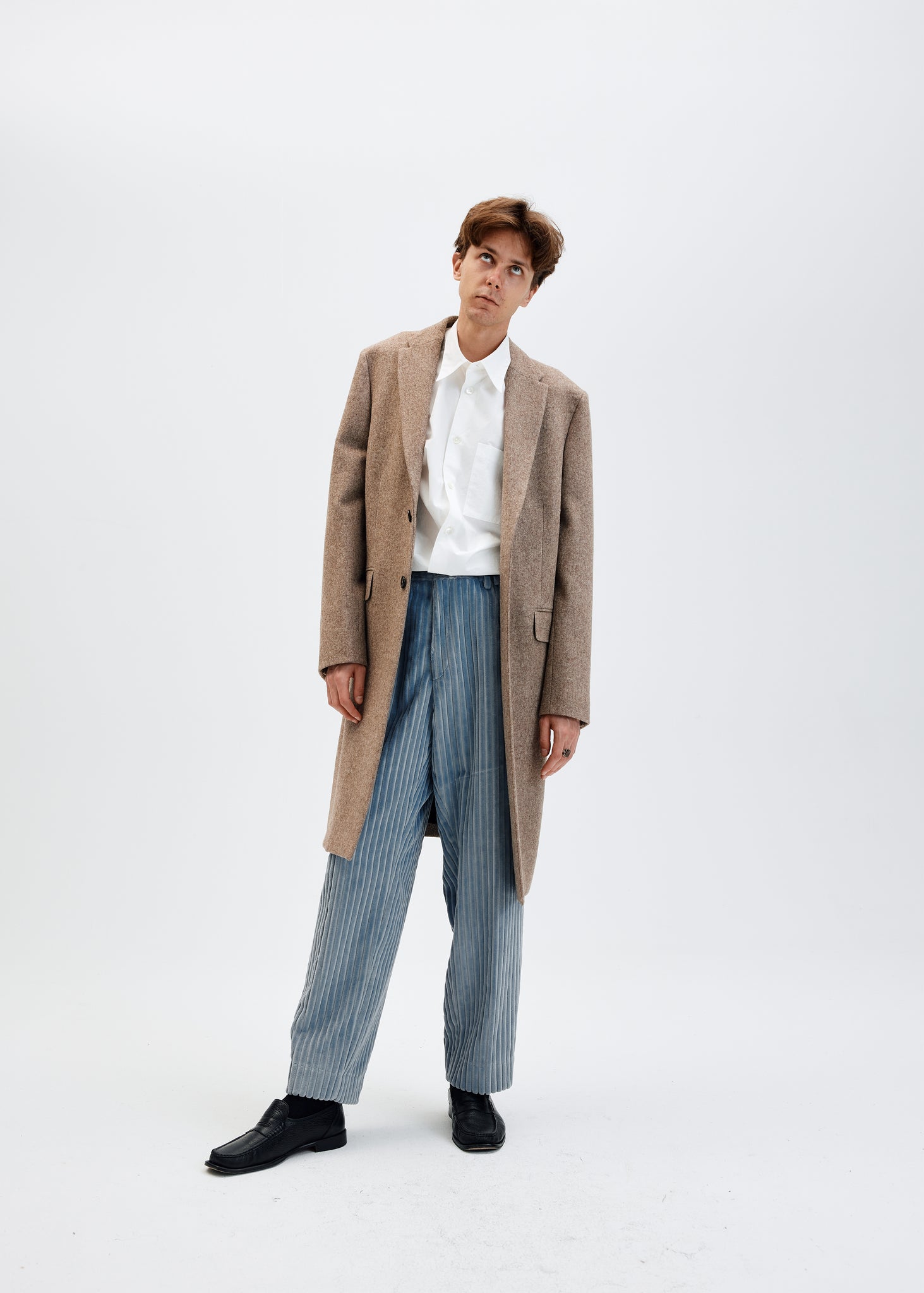 Taupe wool tailored overcoat