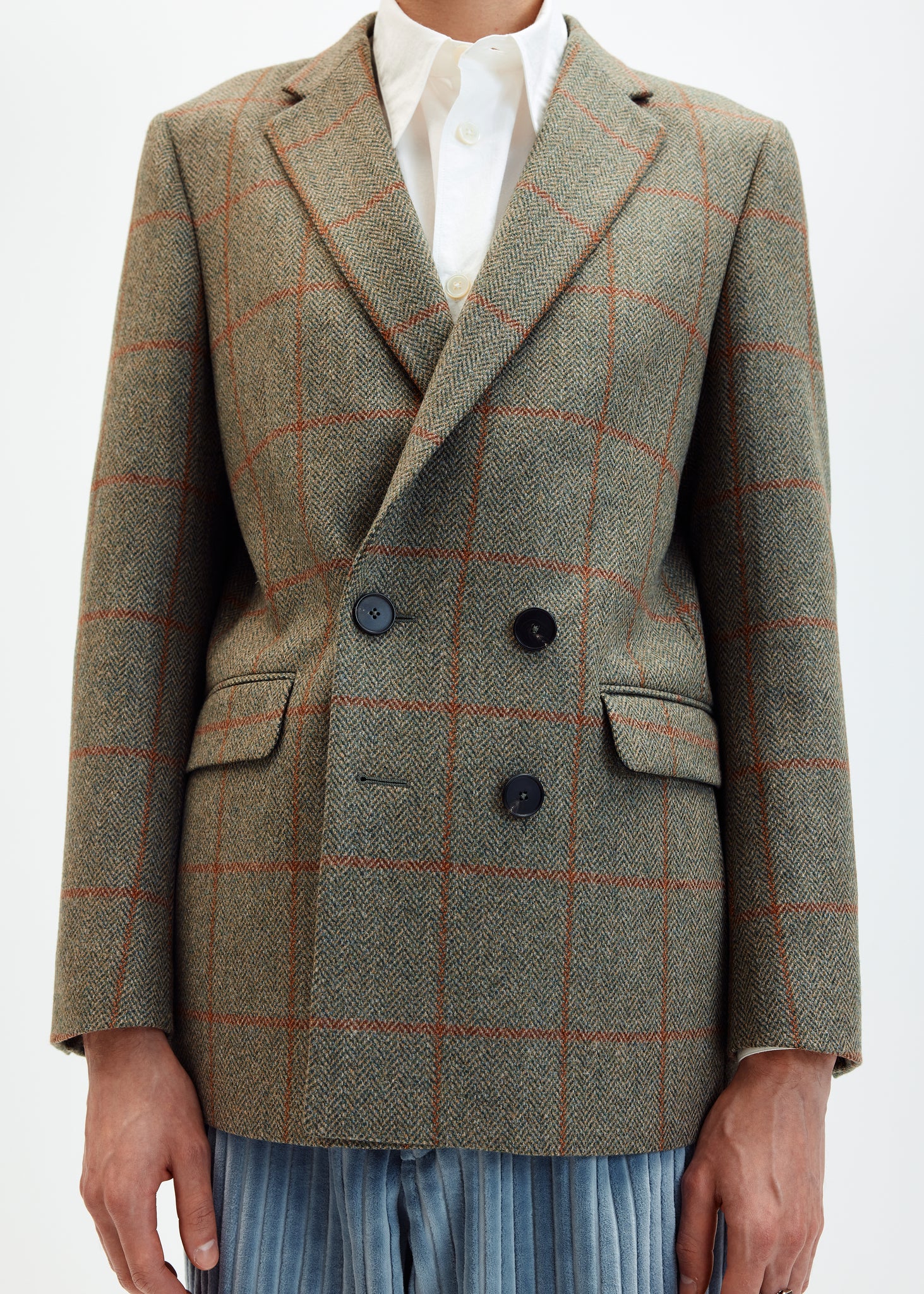 Windowpane double breasted wool blazer