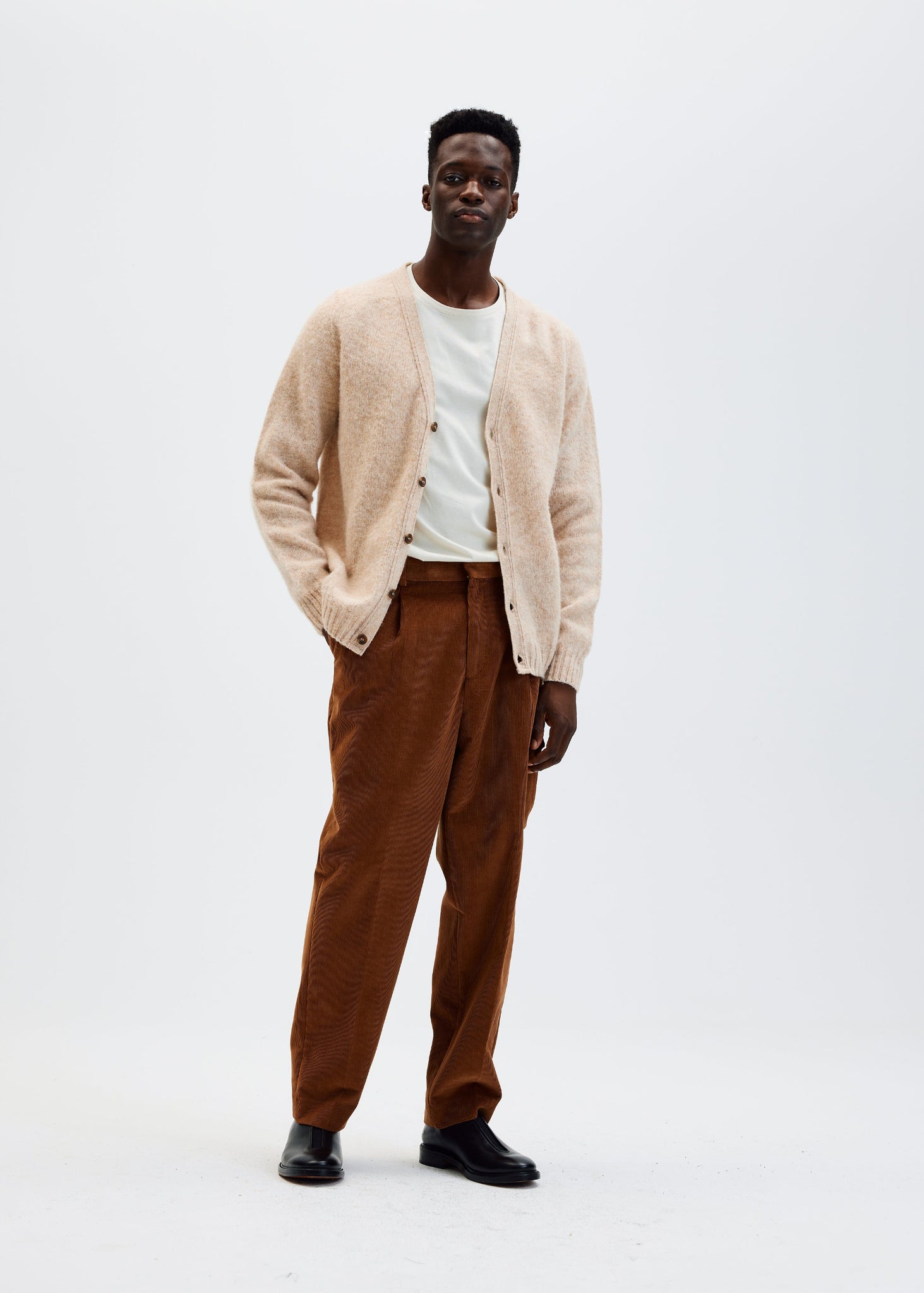 Sand brushed wool cardigan