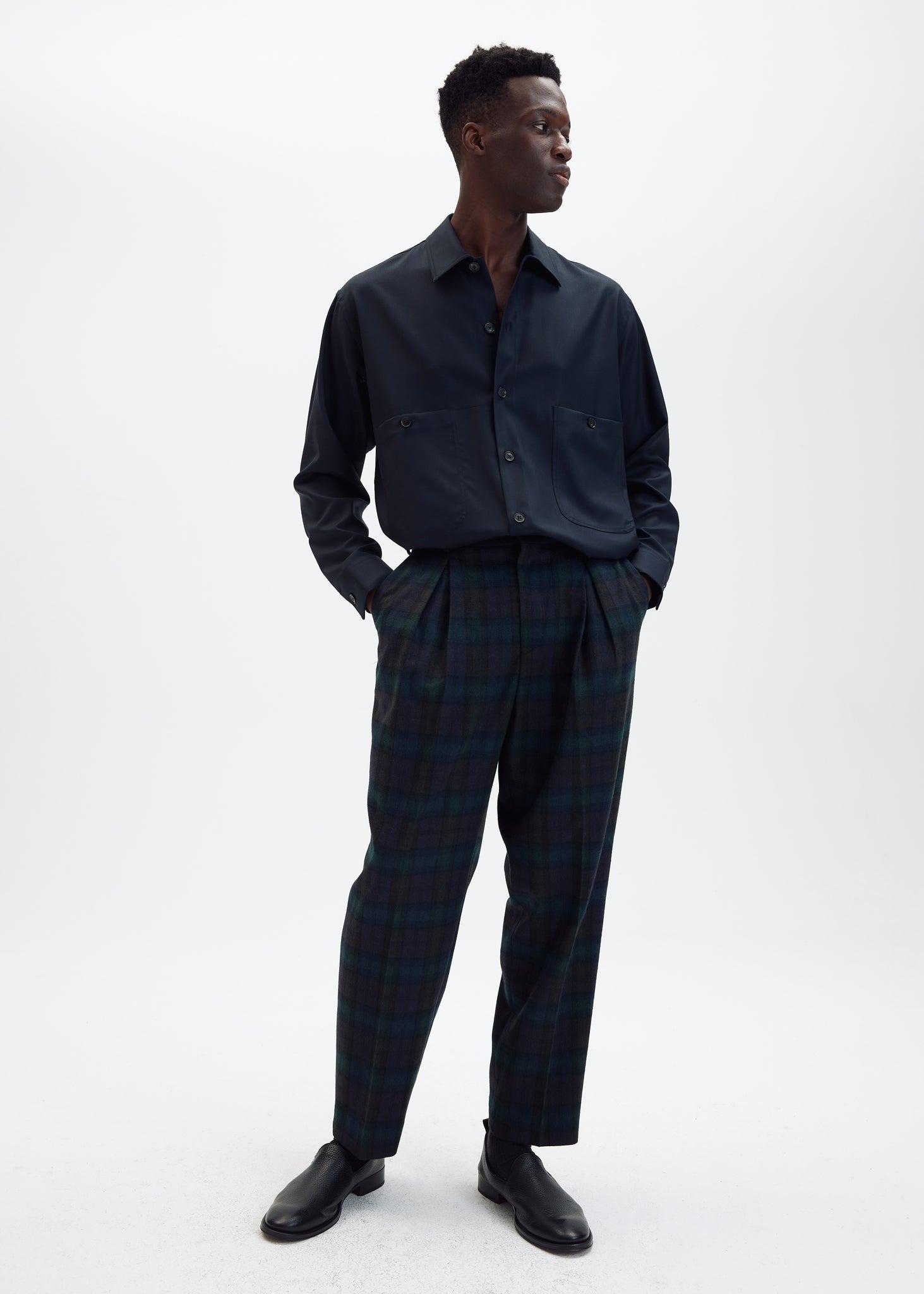 Pantalon parachute en flanelle de laine à carreaux
