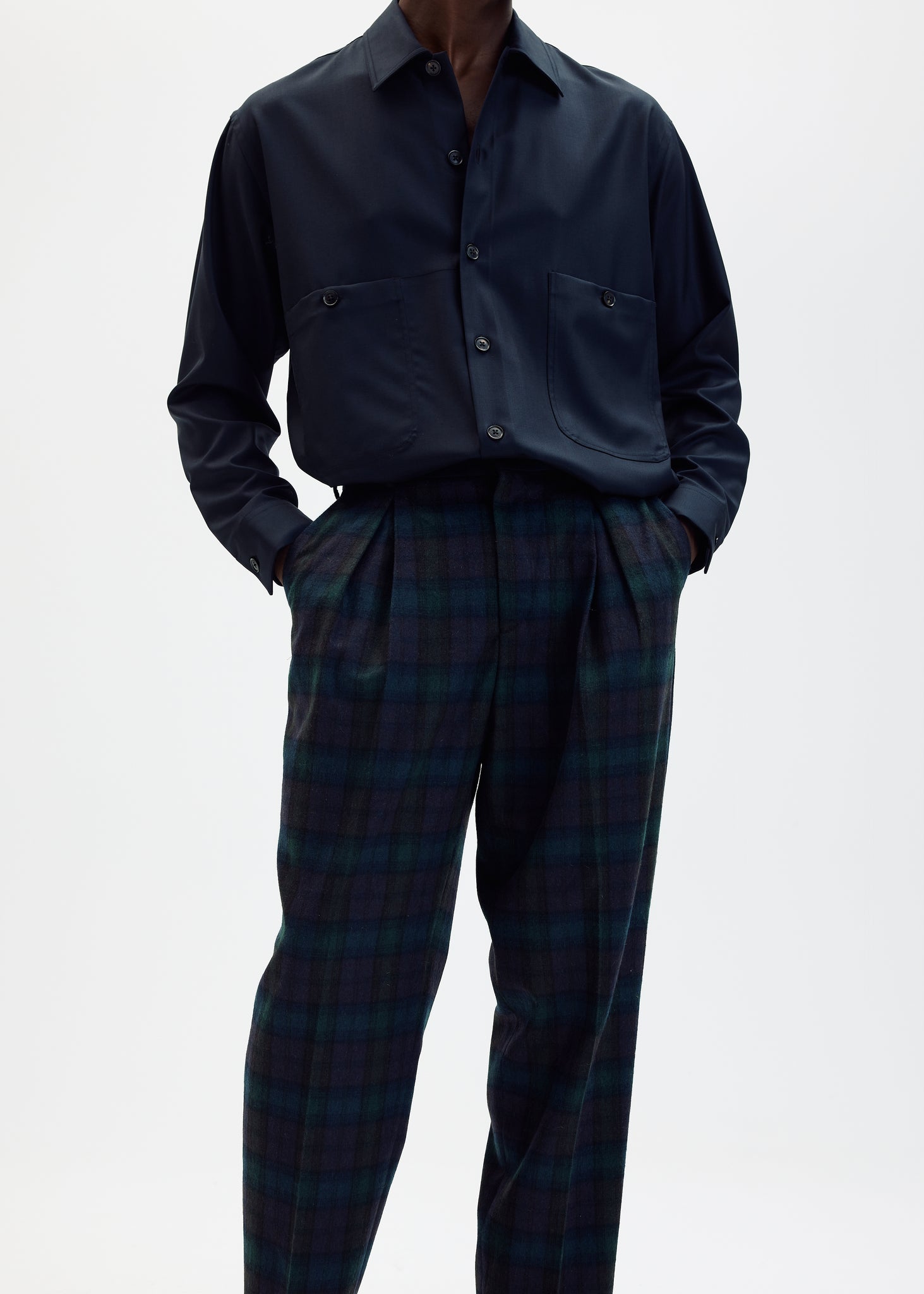 Pantalon parachute en flanelle de laine à carreaux