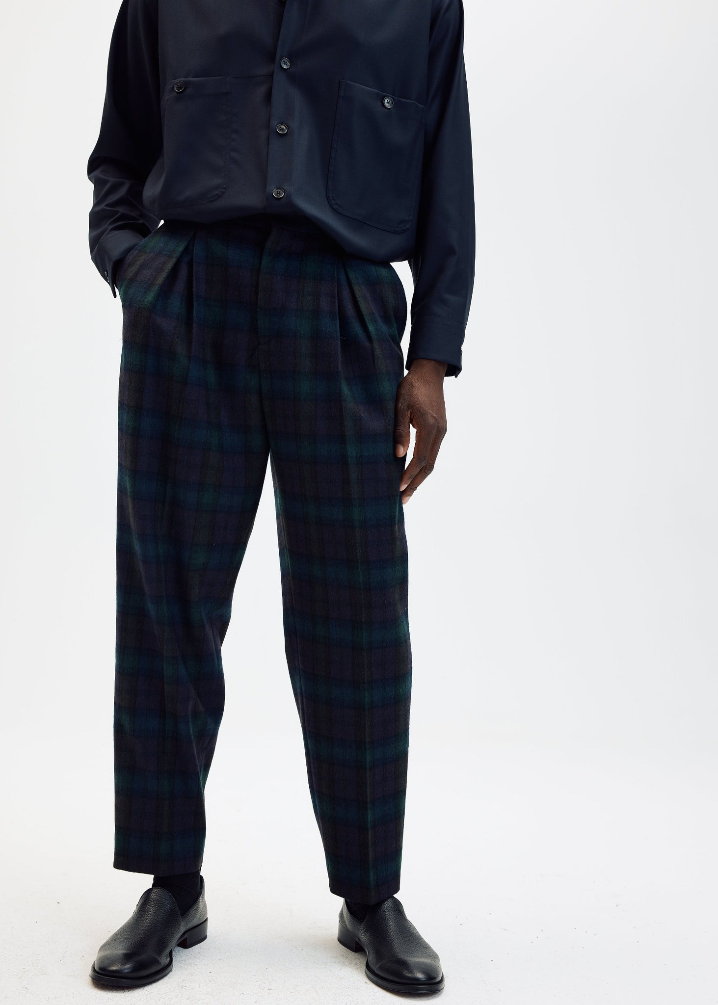 Checkered wool flannel parachute trousers