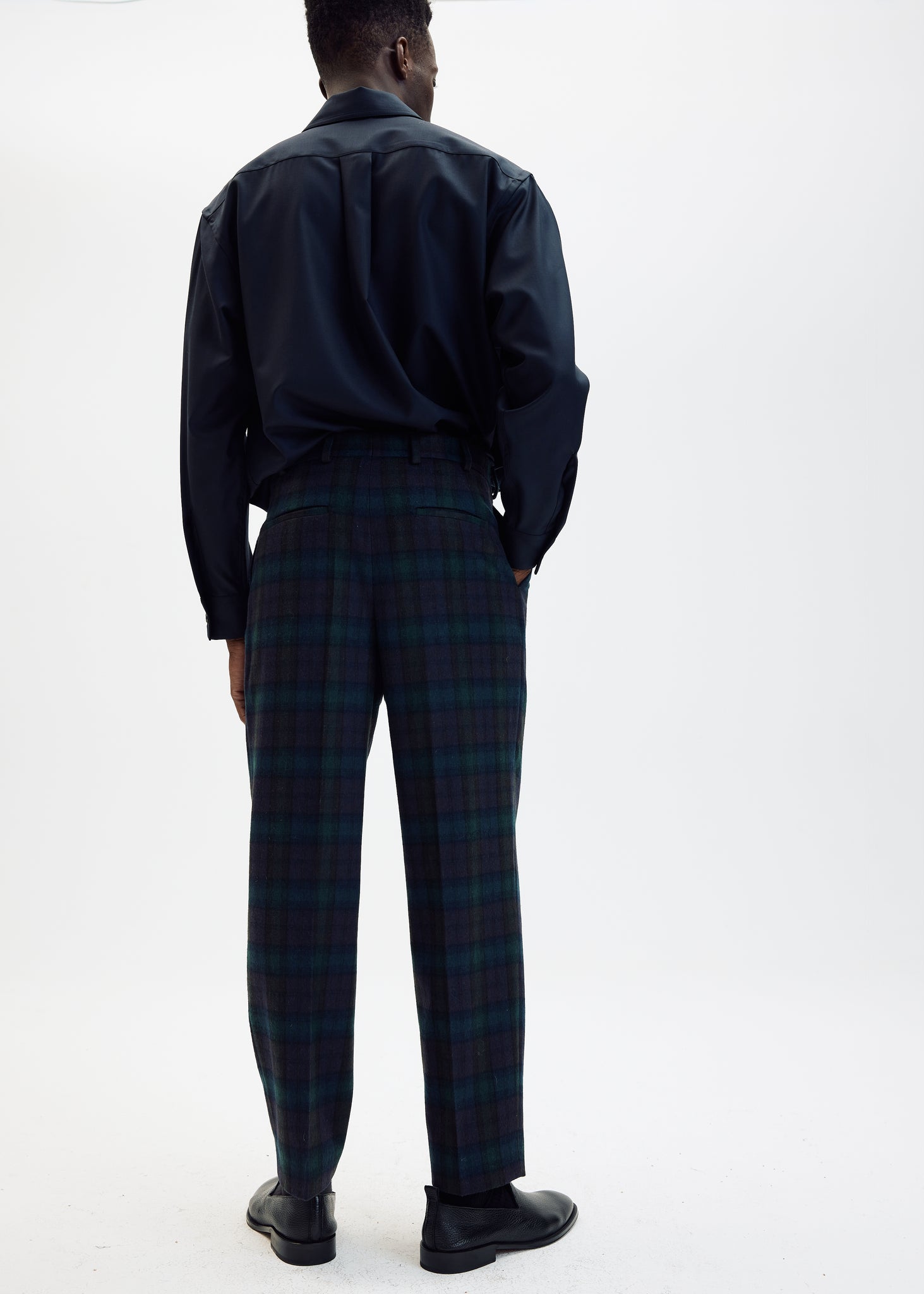 Pantalon parachute en flanelle de laine à carreaux