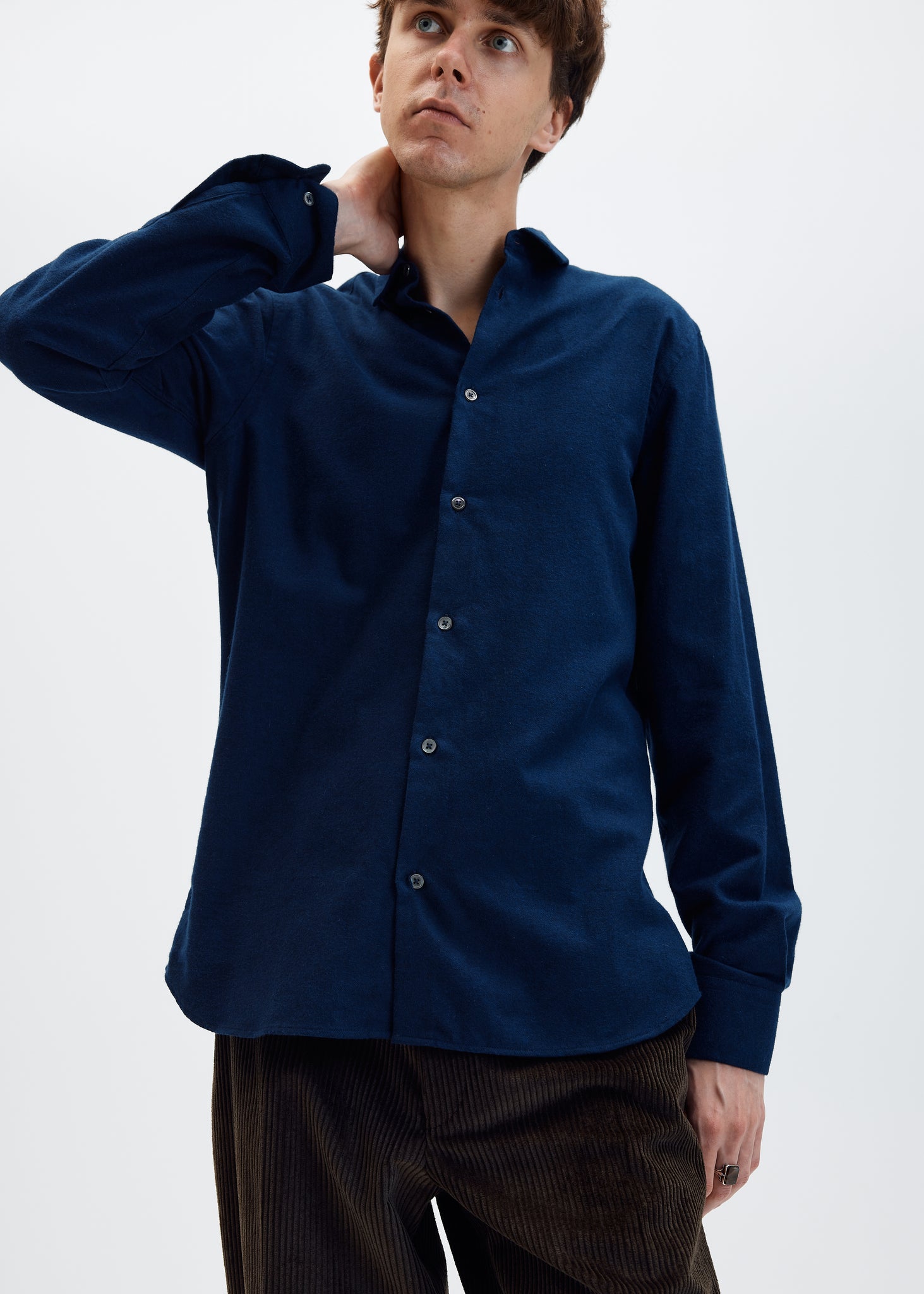 Dark indigo brushed flannel standard shirt