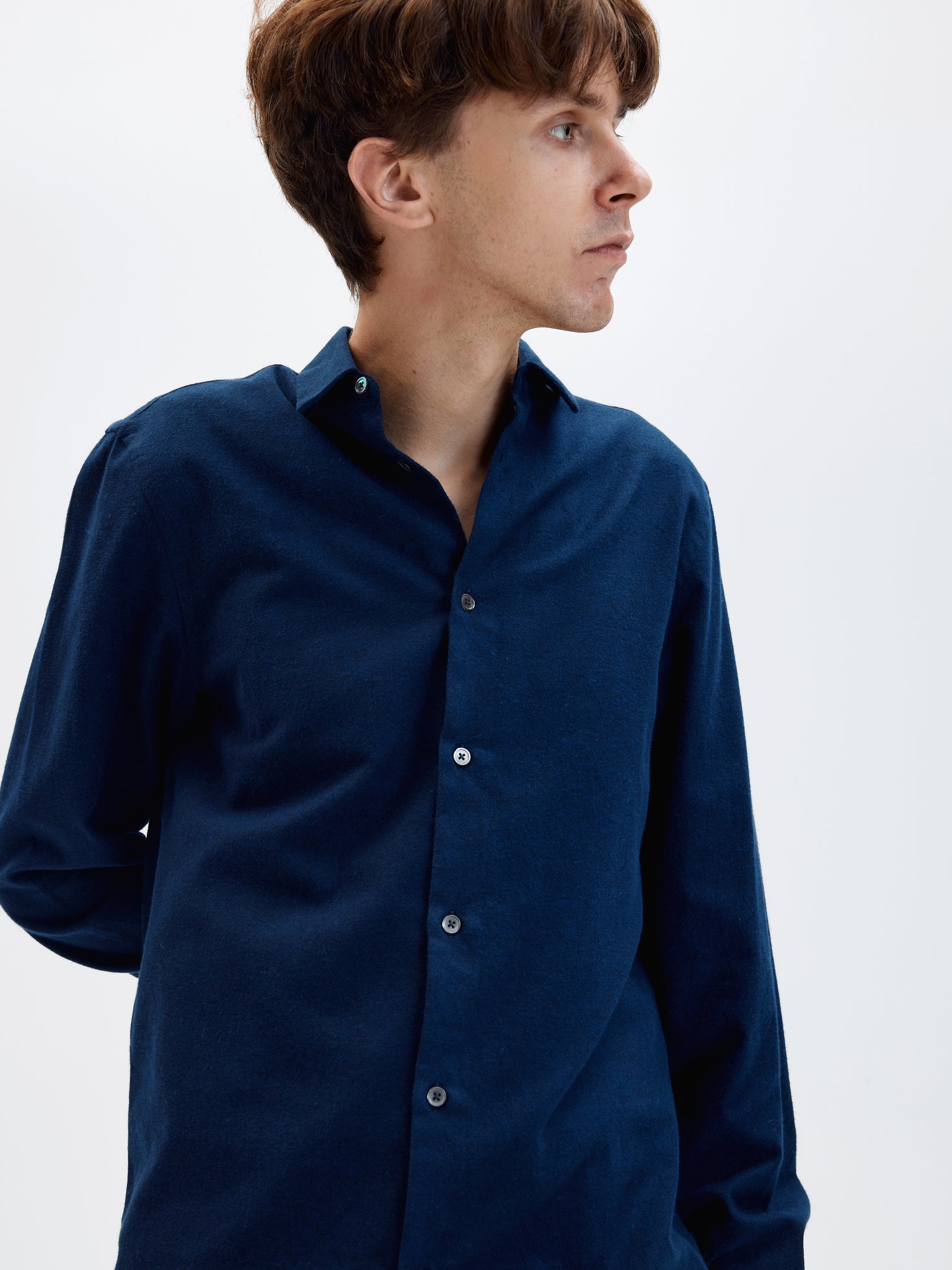 Dark indigo brushed flannel standard shirt