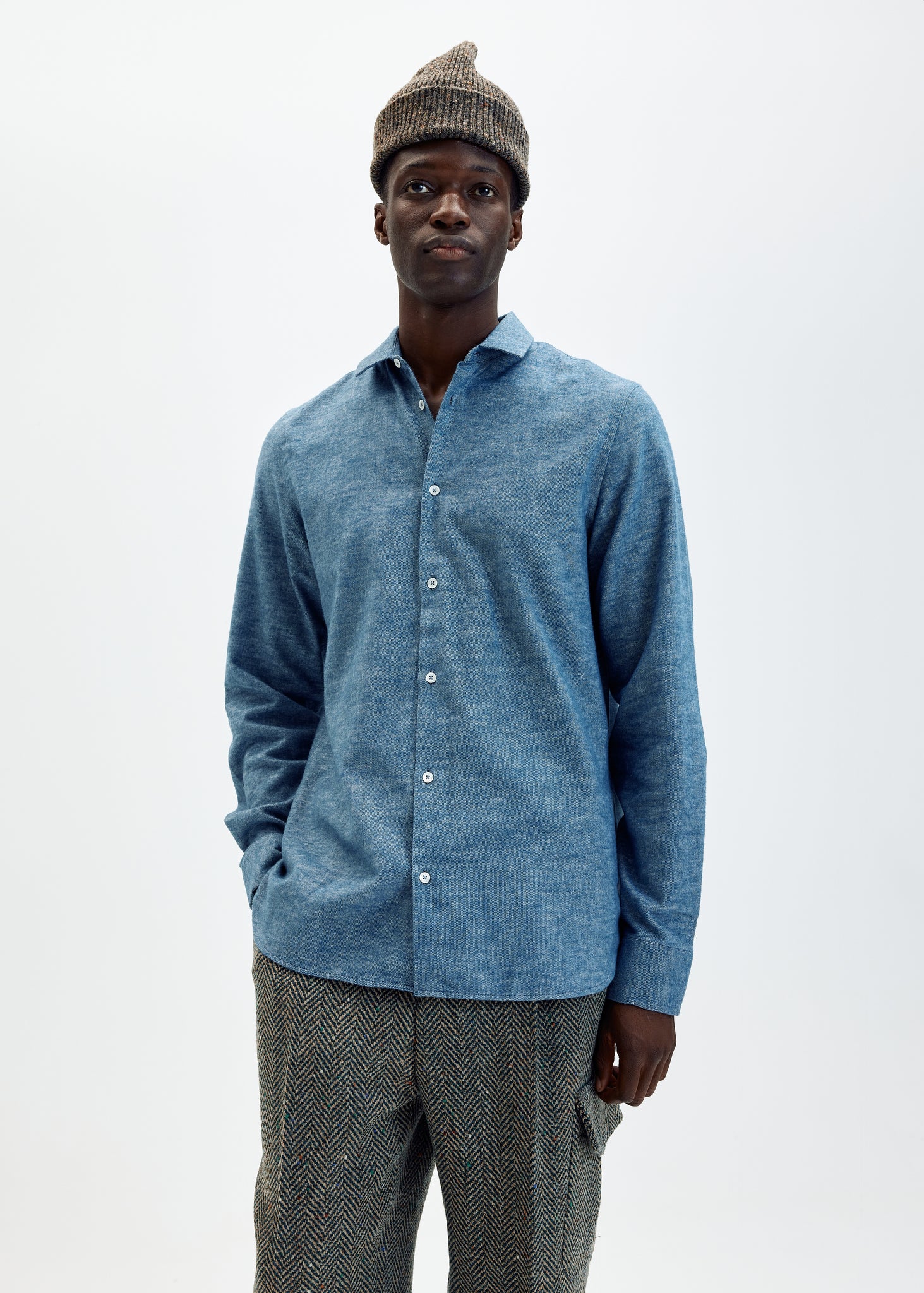 Blue mix brushed flannel standard shirt