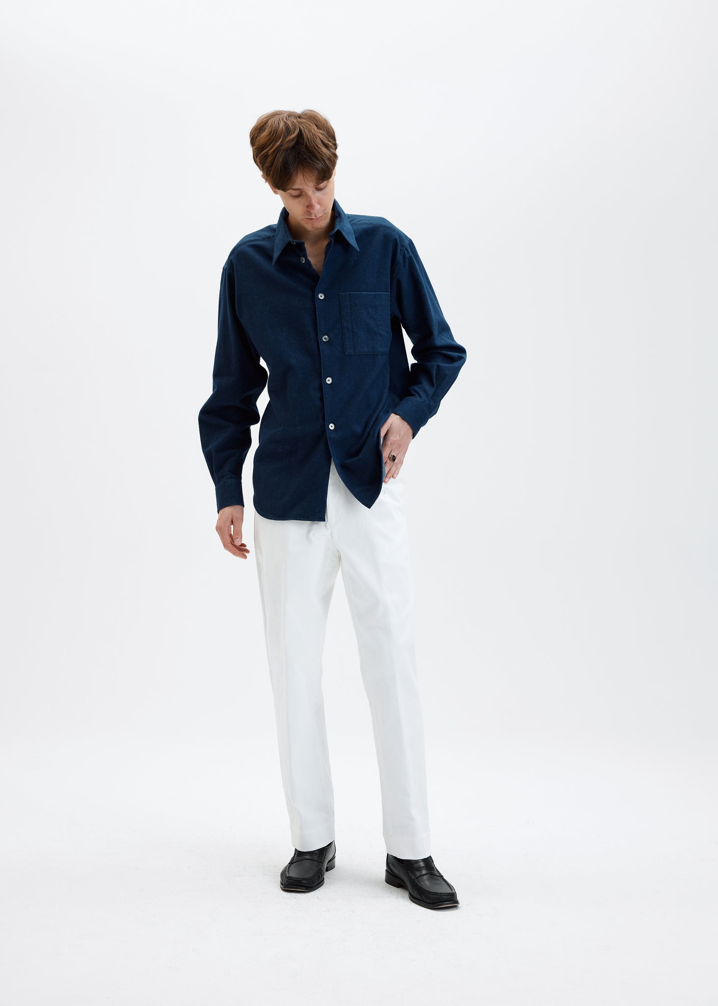 Indigo brushed flannel relaxed shirt