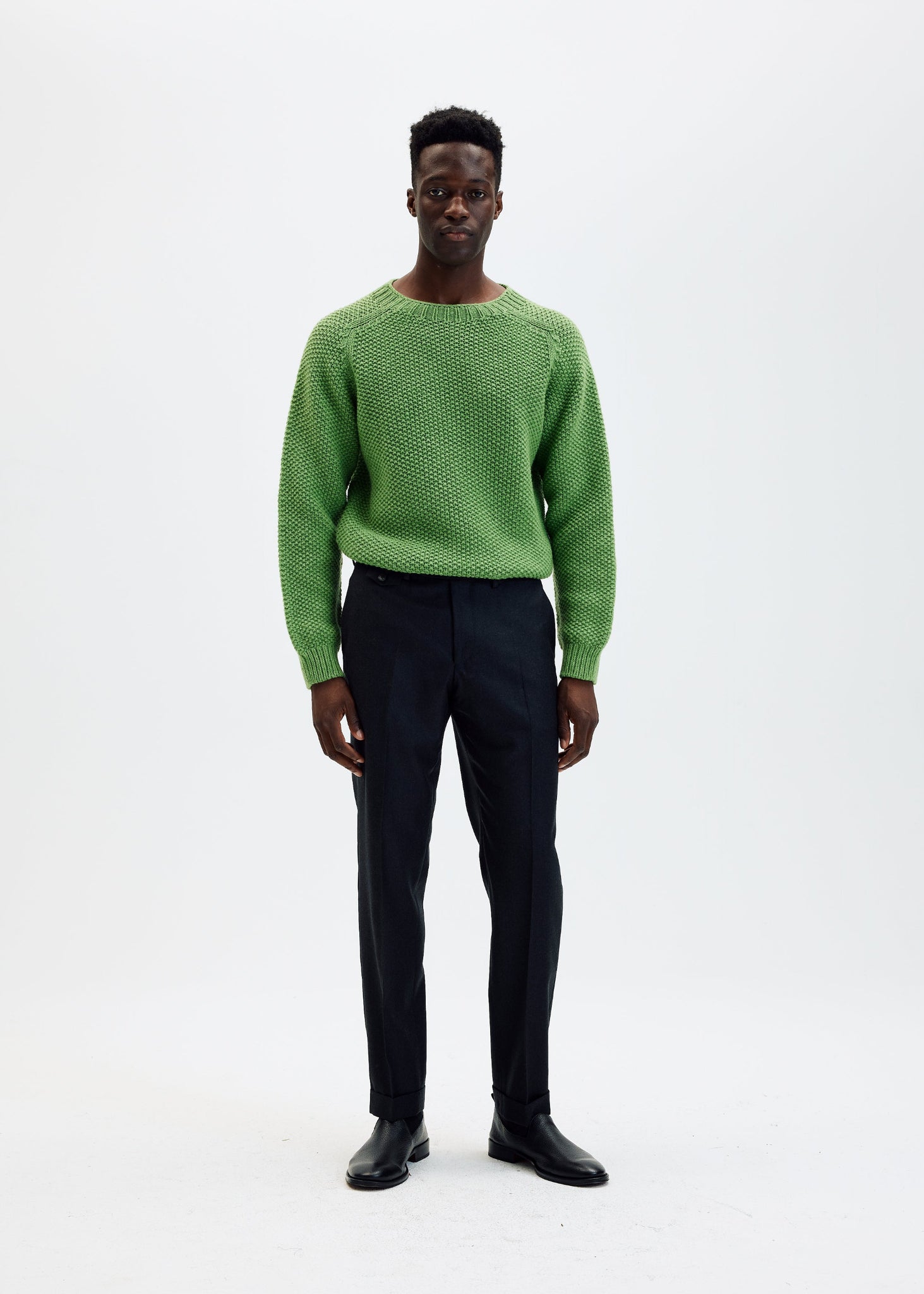 Charcoal wool flannel tapered trousers