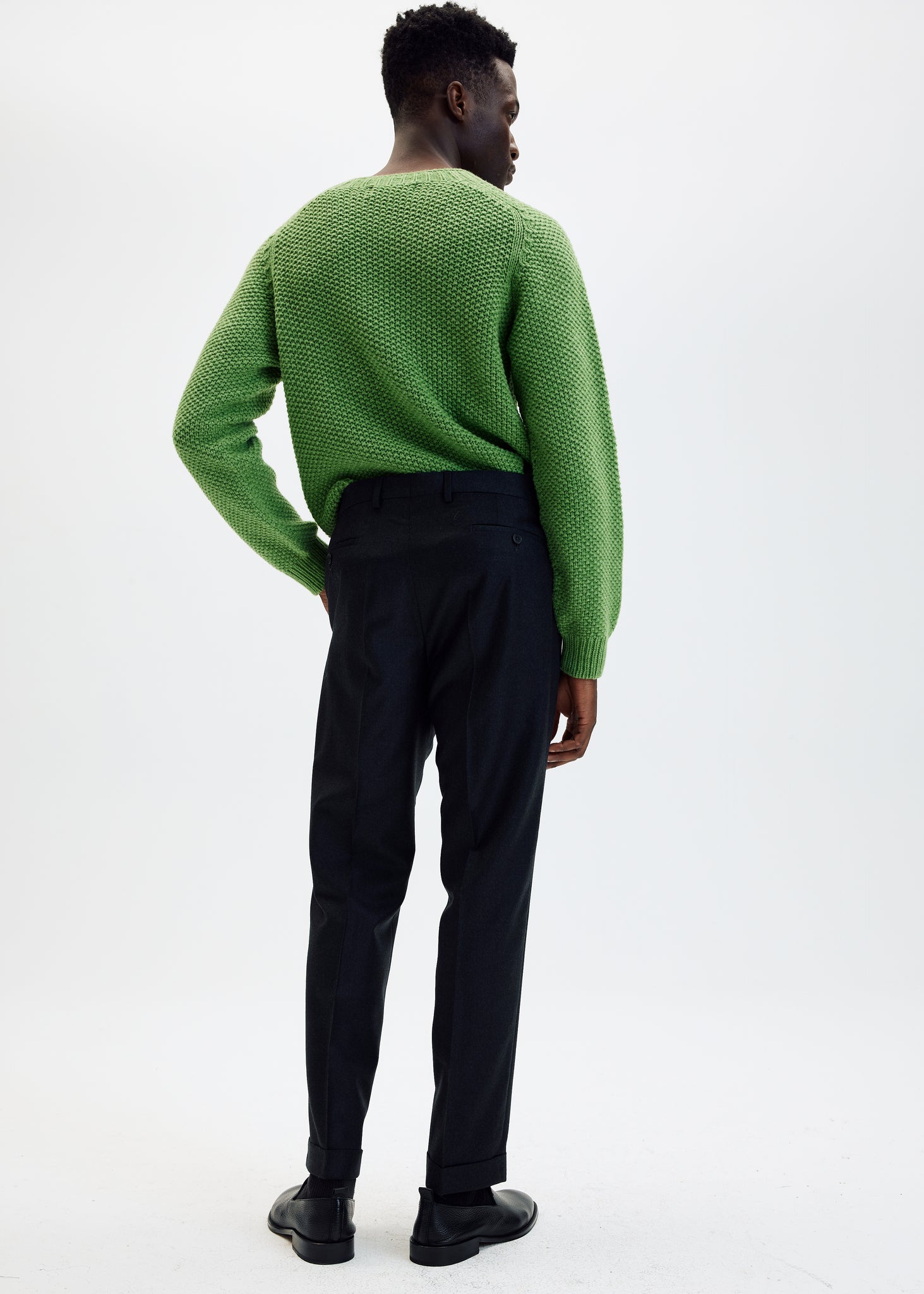 Charcoal wool flannel tapered trousers