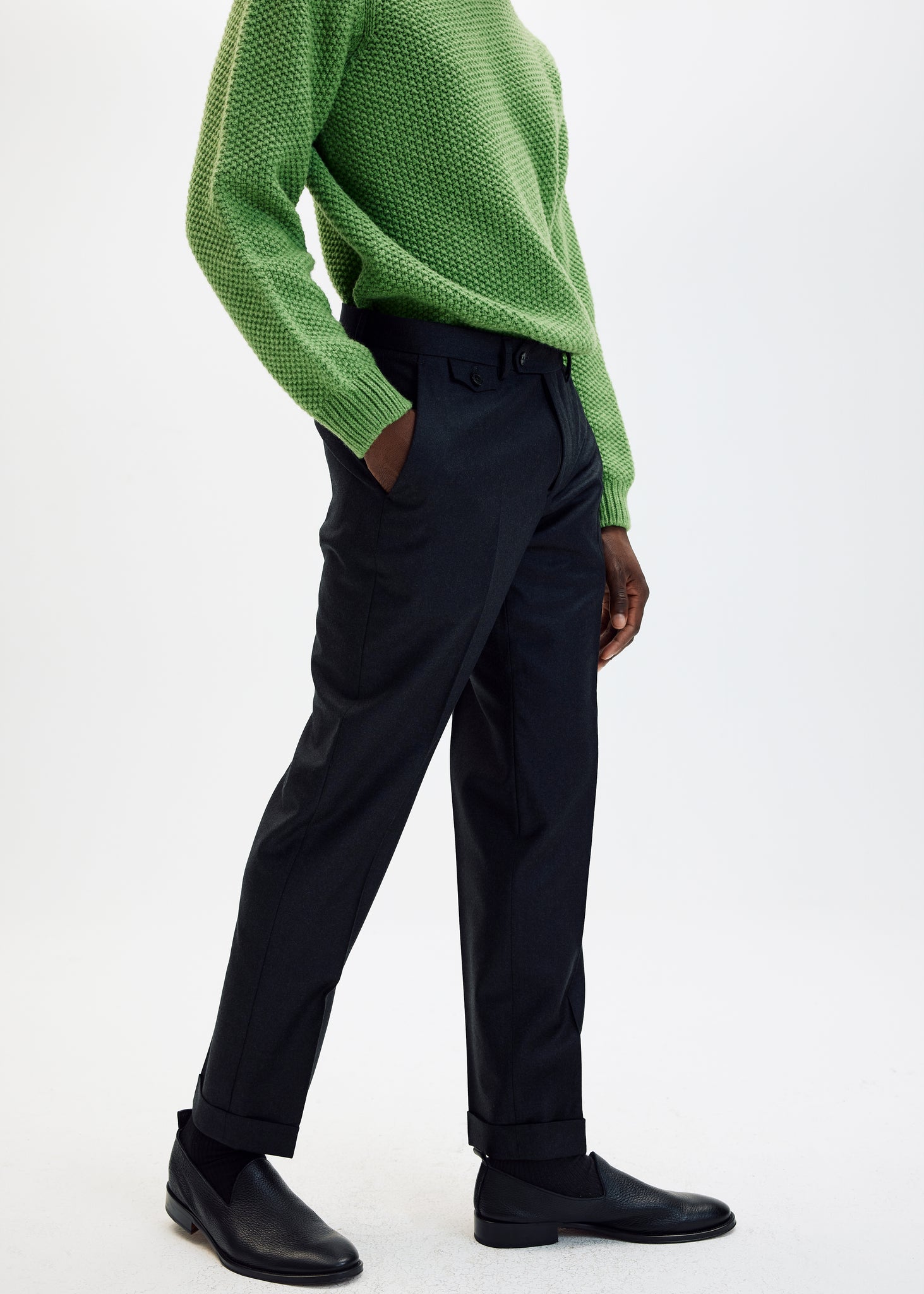 Charcoal wool flannel tapered trousers