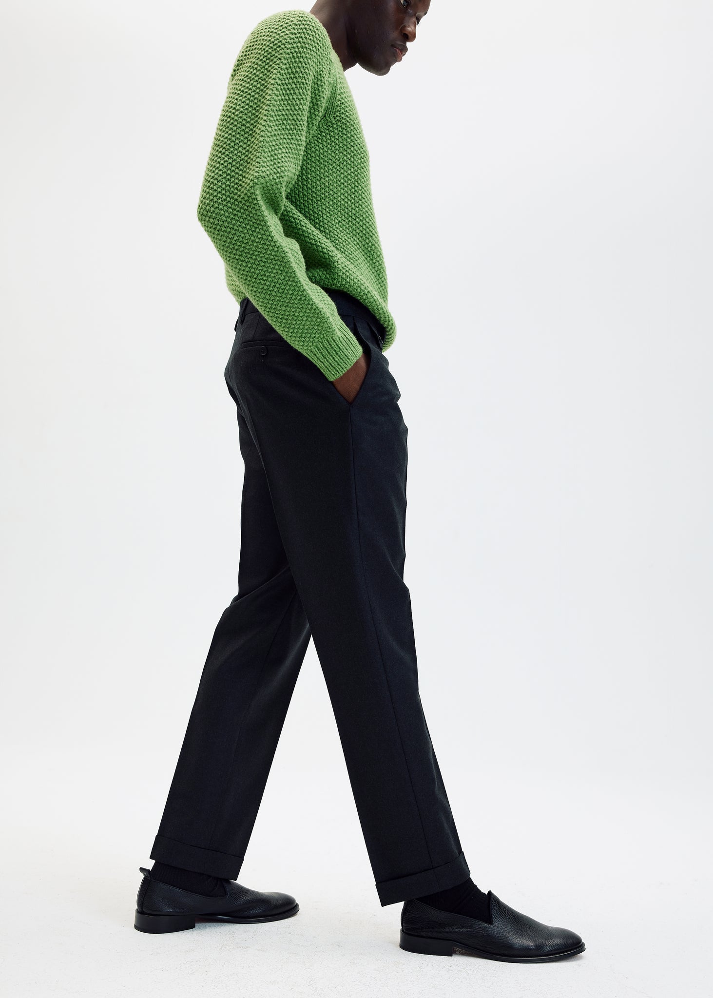 Charcoal wool flannel tapered trousers