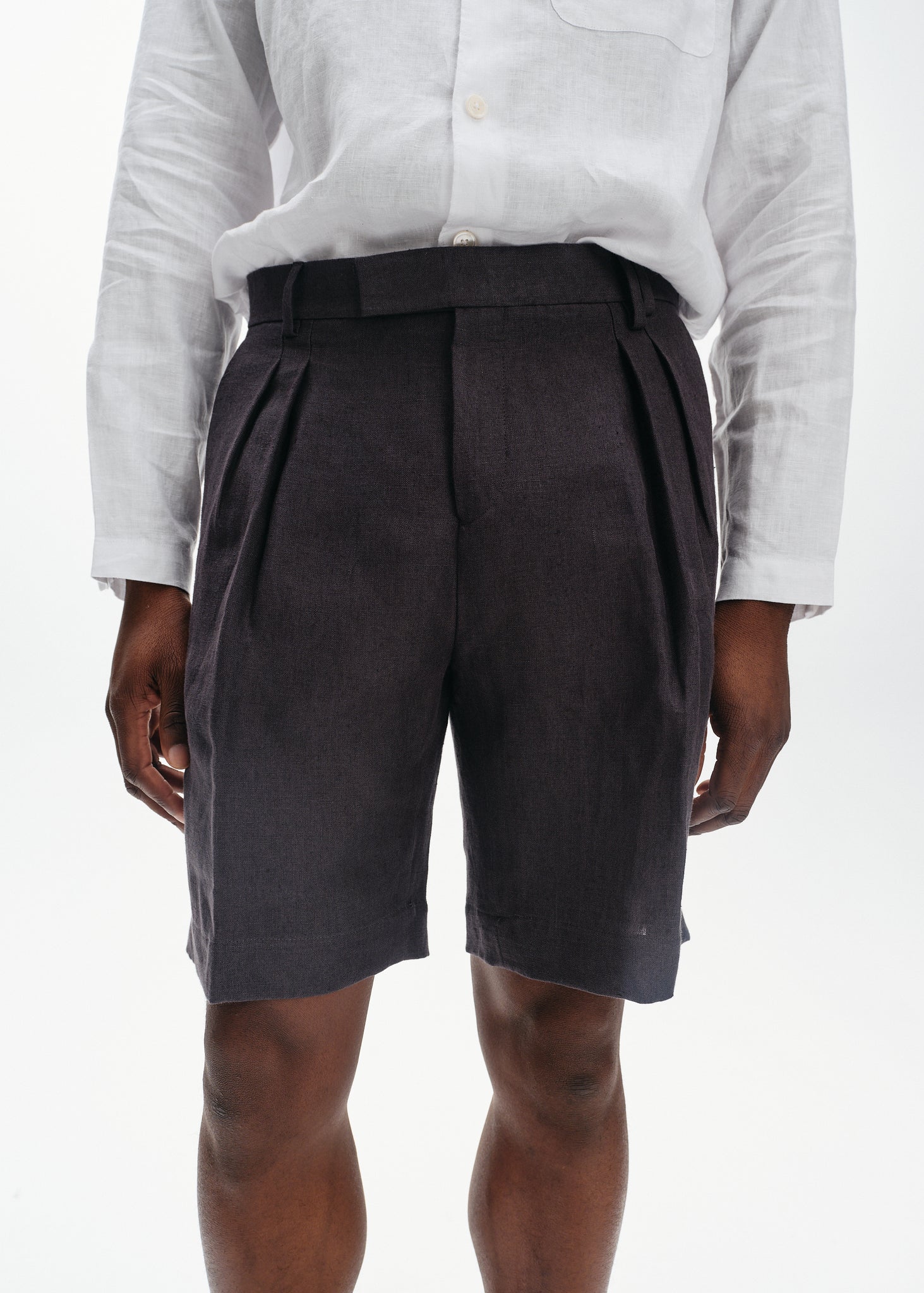 Teal grey linen tailored shorts