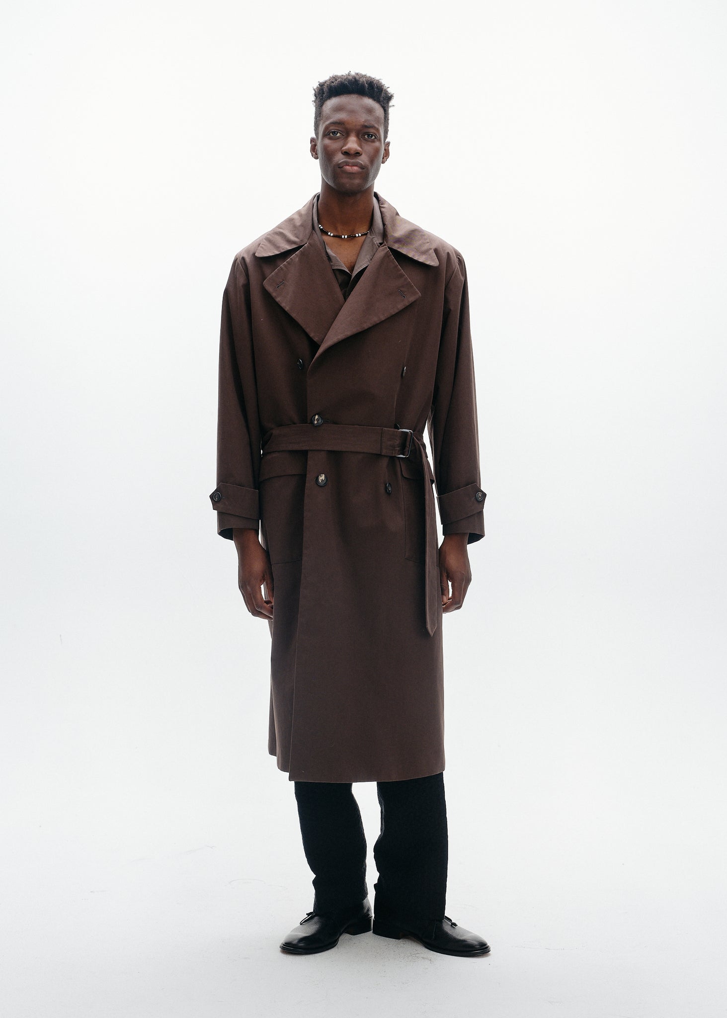 Dark olive cotton twill trench coat