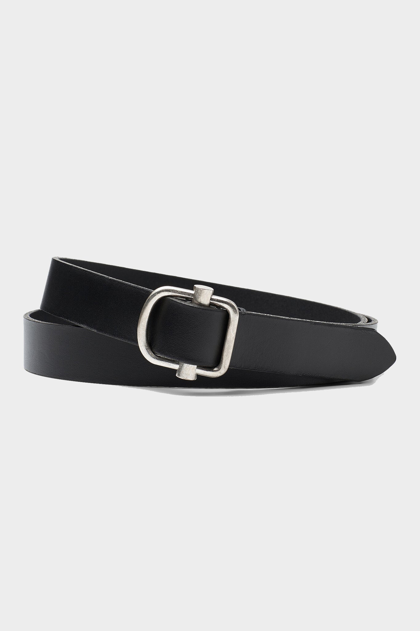 Black engineered slide buckle volanato leather belt